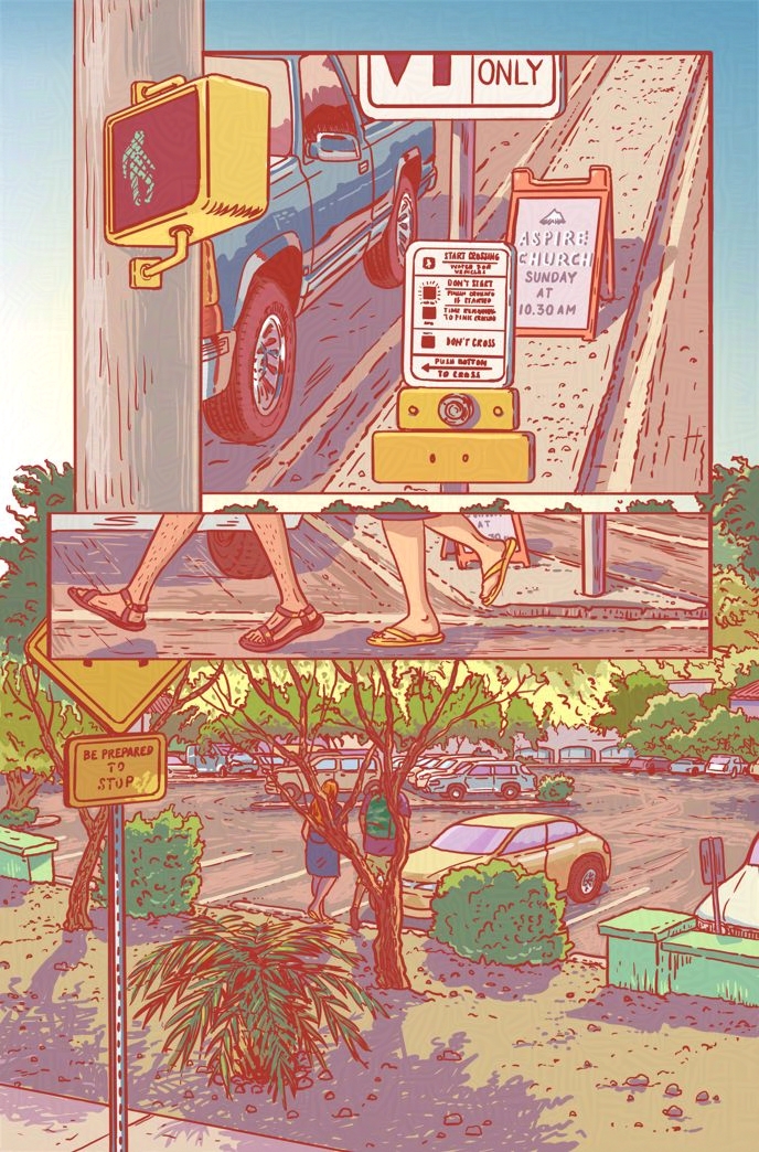A walk across the intersection to the supermarket